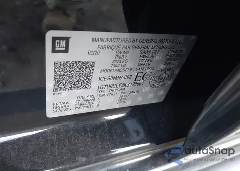 2020 GMC Sierra 1500 4Wd Short Box Elevation/4Wd Standard Box Elevation from USA, damaged, VIN 1GTU9CED5LZ199664